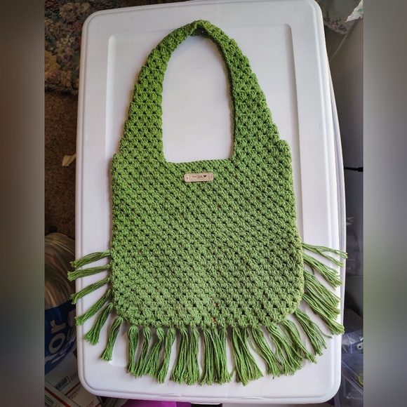 Handmade Handbags - NWOT Handmade Tote Shoulder Bag Boho Chic Crochet Olive Green, Lightweight.